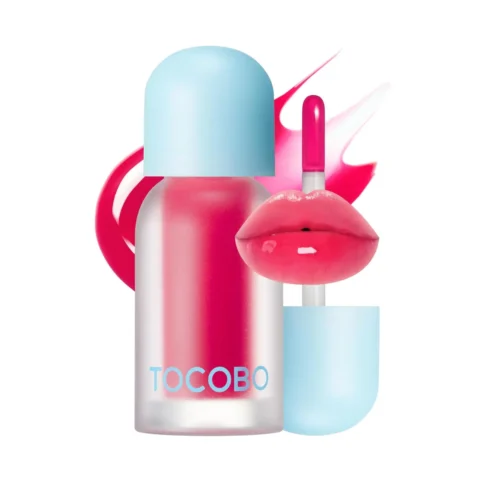 TOCOBO Juicy Berry Plumping Lip Oil bottle and applicator